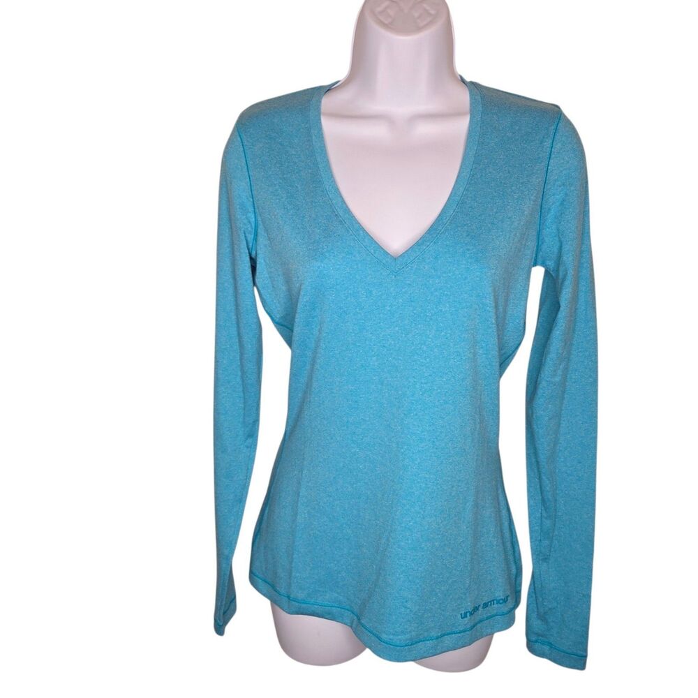 Under Armour HeatGear Women's Small Fitted V-Neck Long Sleeve Shirt Teal Blue